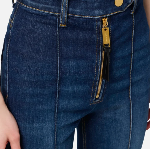 Elisabetta Franchi Jeans^Jeans a zampa in cotone stretch con nervature Bluedenim