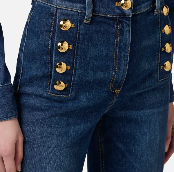 Elisabetta Franchi Jeans^Jeans a zampa in cotone stretch con bottoniera laterale Bluedenim