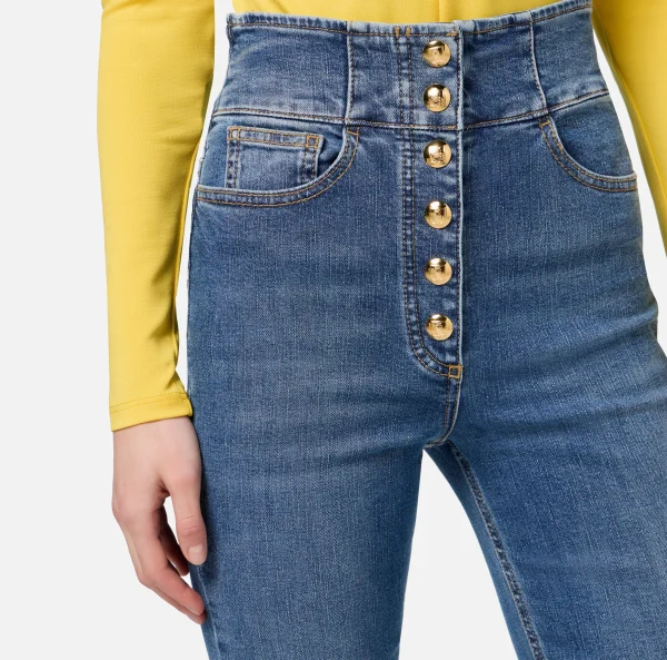 Elisabetta Franchi Jeans^Jeans a zampa in cotone stretch con bottoniera centrale Bluedenim