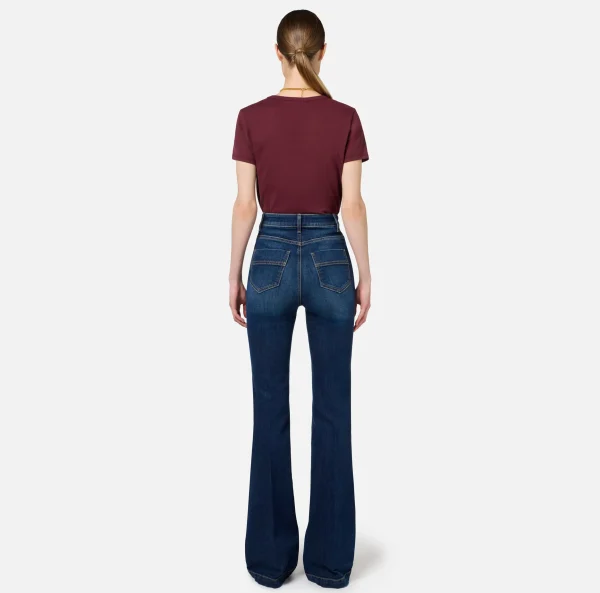 Elisabetta Franchi Jeans^Jeans a zampa in cotone stretch con nervature Bluedenim