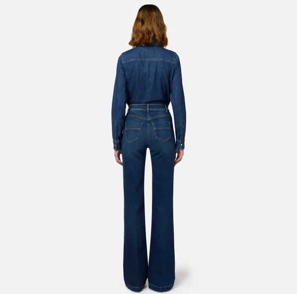 Elisabetta Franchi Jeans^Jeans a zampa in cotone stretch con bottoniera laterale Bluedenim