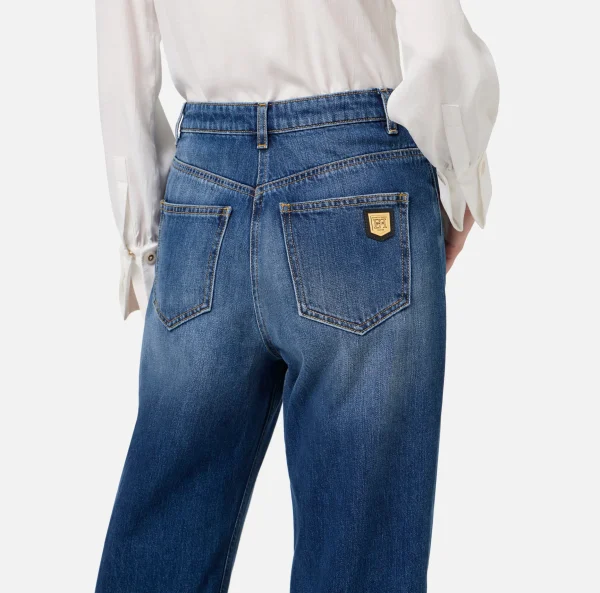 Elisabetta Franchi Jeans^Jeans boyfriend in cotone stretch con risvolto Bluedenim