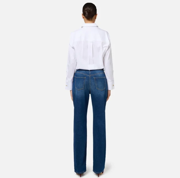 Elisabetta Franchi Jeans^Jeans boyfriend in cotone con placca oro Bluedenim