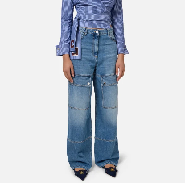 Elisabetta Franchi Jeans^Jeans cargo in cotone LightBlue