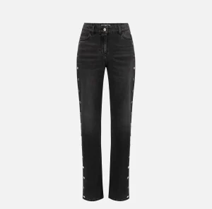 Elisabetta Franchi Jeans^Jeans dritto in cotone con bottoni sui fianchi Blackdenim