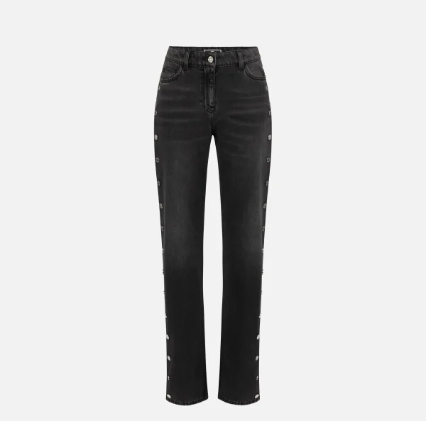 Elisabetta Franchi Jeans^Jeans dritto in cotone con bottoni sui fianchi Blackdenim