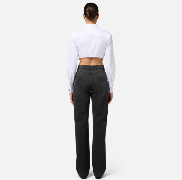 Elisabetta Franchi Jeans^Jeans dritto in cotone con bottoni sui fianchi Blackdenim