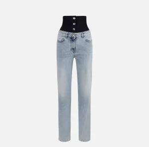 Elisabetta Franchi Jeans^Jeans dritto in cotone organico con corsetto in neoprene Lightdenim
