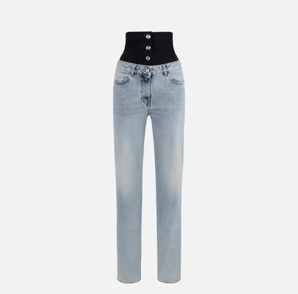 Elisabetta Franchi Jeans^Jeans dritto in cotone organico con corsetto in neoprene Lightdenim