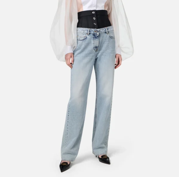 Elisabetta Franchi Jeans^Jeans dritto in cotone organico con corsetto in neoprene Lightdenim