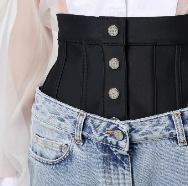 Elisabetta Franchi Jeans^Jeans dritto in cotone organico con corsetto in neoprene Lightdenim