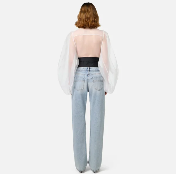 Elisabetta Franchi Jeans^Jeans dritto in cotone organico con corsetto in neoprene Lightdenim