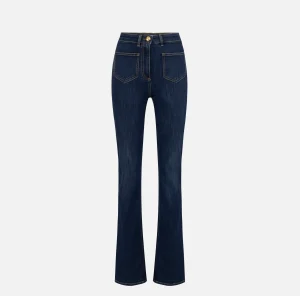 Elisabetta Franchi Jeans^Jeans dritto in cotone stretch con placche logo Bluedenim