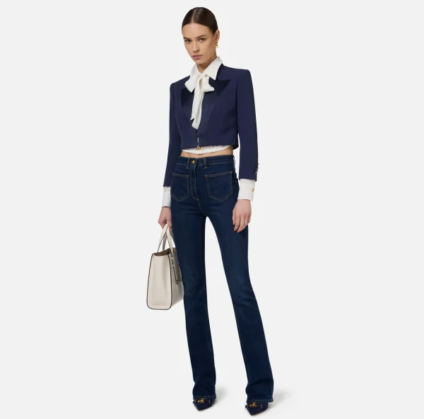 Elisabetta Franchi Jeans^Jeans dritto in cotone stretch con placche logo Bluedenim