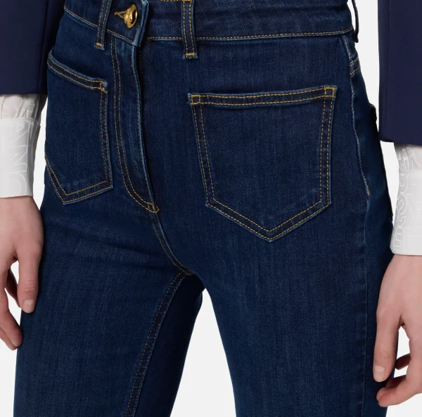 Elisabetta Franchi Jeans^Jeans dritto in cotone stretch con placche logo Bluedenim