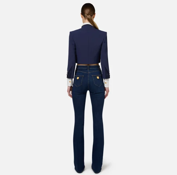 Elisabetta Franchi Jeans^Jeans dritto in cotone stretch con placche logo Bluedenim