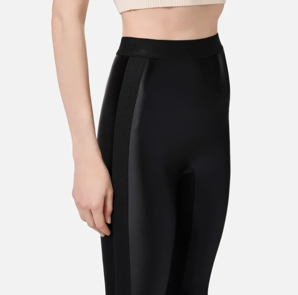 Elisabetta Franchi Pantaloni E Shorts^Leggings in lycra lucida con elastico logato Nero