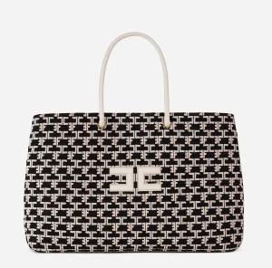 Elisabetta Franchi Borse A Spalla^Madame Monogram Shopper Con Logo Nero/Burro