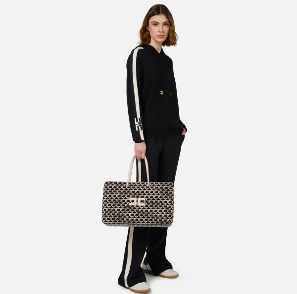 Elisabetta Franchi Borse A Spalla^Madame Monogram Shopper Con Logo Nero/Burro
