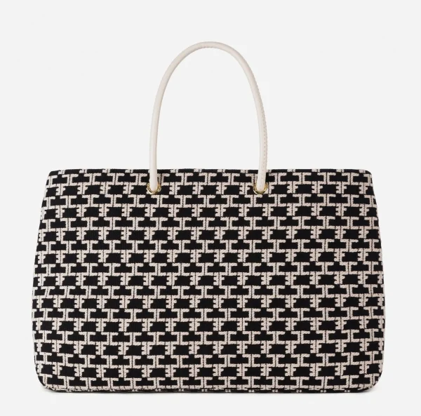 Elisabetta Franchi Borse A Spalla^Madame Monogram Shopper Con Logo Nero/Burro