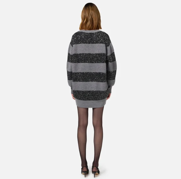 Elisabetta Franchi Mini Abiti | Abiti In Maglia^Maglia a righe in lana con filo paillettes SteelMelange/Silver