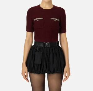 Elisabetta Franchi Maglieria E Felpe^Maglia cropped in lana bouclé con ricamo RougeNoir