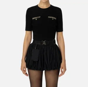 Elisabetta Franchi Maglieria E Felpe^Maglia cropped in lana bouclé con ricamo Nero