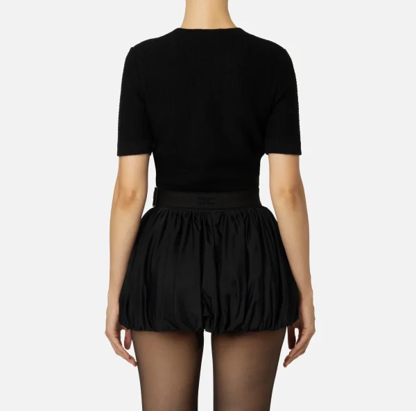 Elisabetta Franchi Maglieria E Felpe^Maglia cropped in lana bouclé con ricamo Nero