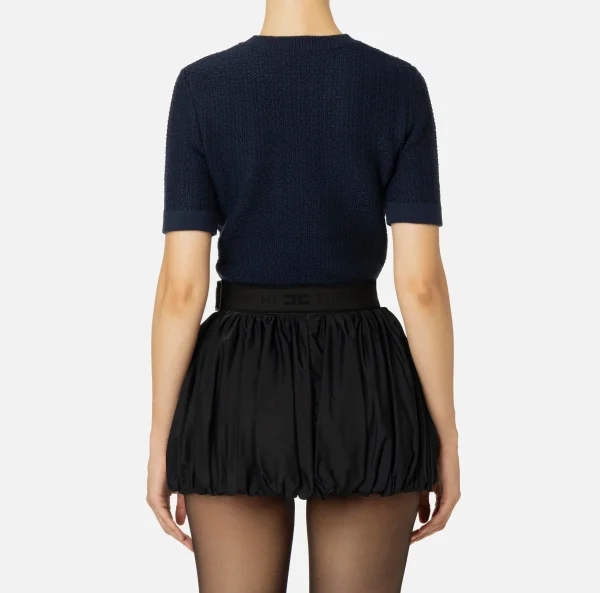 Elisabetta Franchi Maglieria E Felpe^Maglia cropped in lana bouclé con ricamo Navy