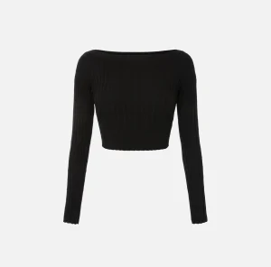 Elisabetta Franchi Maglieria E Felpe^Maglia cropped in viscosa a coste con bottoniera Nero