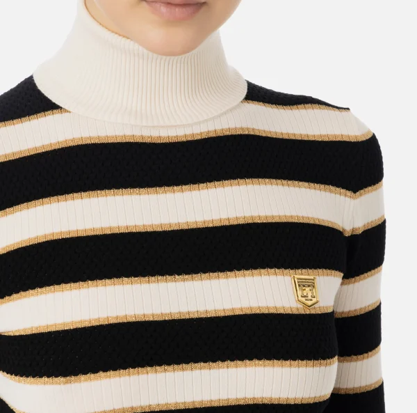 Elisabetta Franchi Maglieria E Felpe^Maglia cropped in viscosa lurex a righe Burro/Nero