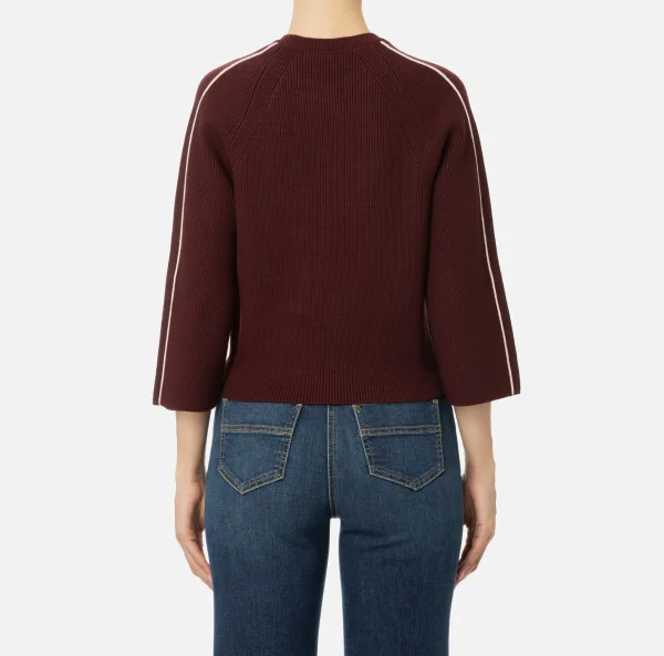 Elisabetta Franchi Maglieria E Felpe^Maglia cropped in viscosa con patch logo RougeNoir/Burro