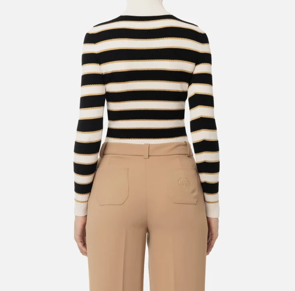 Elisabetta Franchi Maglieria E Felpe^Maglia cropped in viscosa lurex a righe Burro/Nero