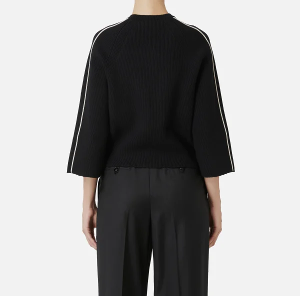 Elisabetta Franchi Maglieria E Felpe^Maglia cropped in viscosa con patch logo Nero/Burro