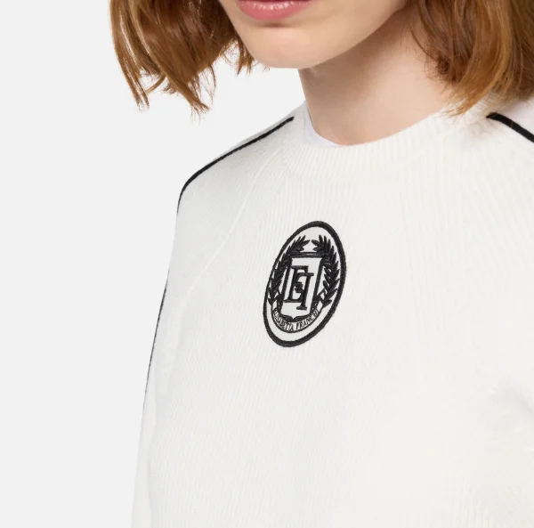 Elisabetta Franchi Maglieria E Felpe^Maglia cropped in viscosa con patch logo Avorio/Nero