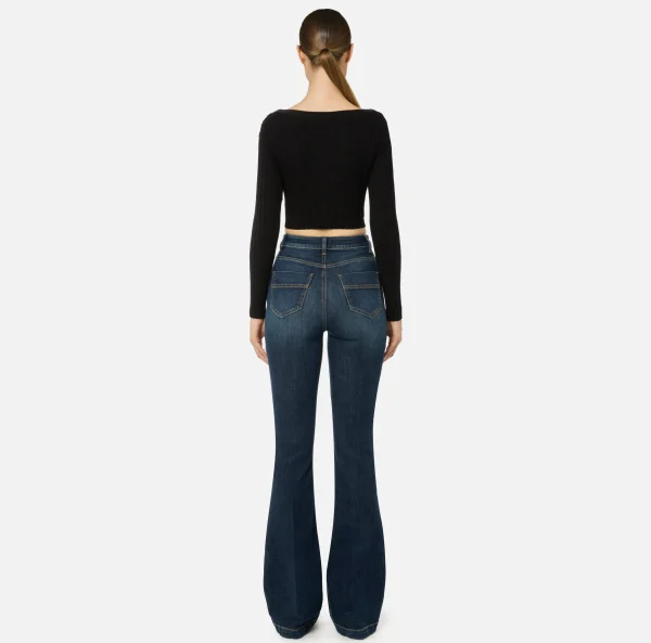 Elisabetta Franchi Maglieria E Felpe^Maglia cropped in viscosa a coste con bottoniera Nero