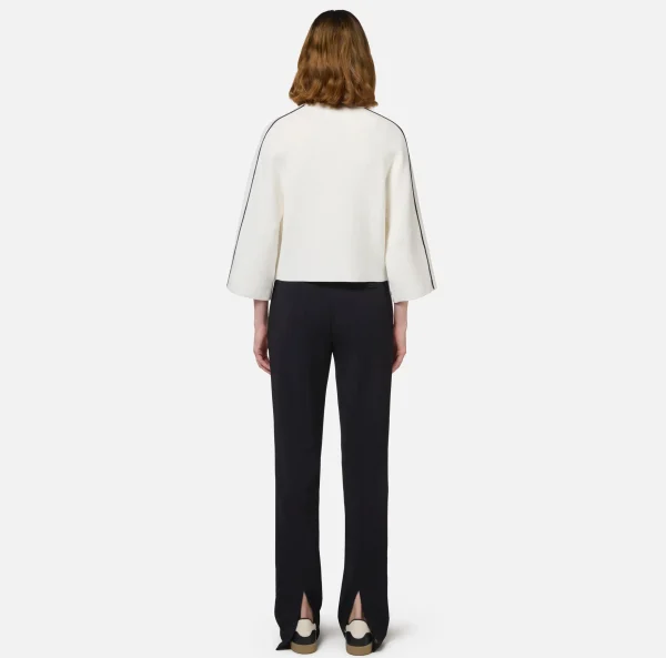 Elisabetta Franchi Maglieria E Felpe^Maglia cropped in viscosa con patch logo Avorio/Nero