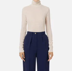Elisabetta Franchi Top, T-Shirt & Body^Maglia dolcevita in jersey e lana con logo Lattice