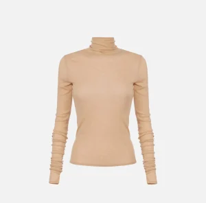 Elisabetta Franchi Top, T-Shirt & Body^Maglia dolcevita in jersey e lana con logo Avorio