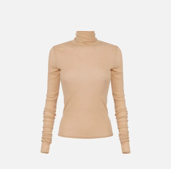Elisabetta Franchi Top, T-Shirt & Body^Maglia dolcevita in jersey e lana con logo Avorio