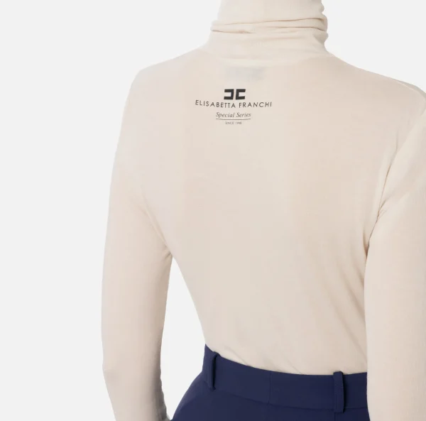 Elisabetta Franchi Top, T-Shirt & Body^Maglia dolcevita in jersey e lana con logo Lattice