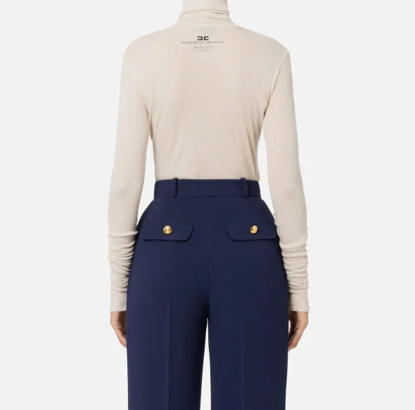 Elisabetta Franchi Top, T-Shirt & Body^Maglia dolcevita in jersey e lana con logo Lattice