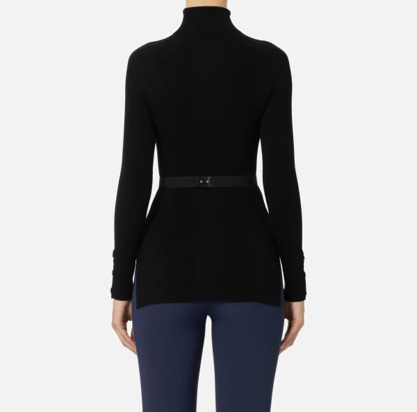 Elisabetta Franchi Maglieria E Felpe^Maglia dolcevita in lyocell e seta a costine con ricamo logo Nero