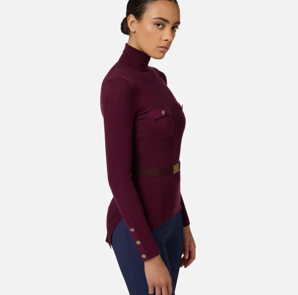 Elisabetta Franchi Maglieria E Felpe^Maglia dolcevita in lyocell e seta a costine con ricamo logo RougeNoir