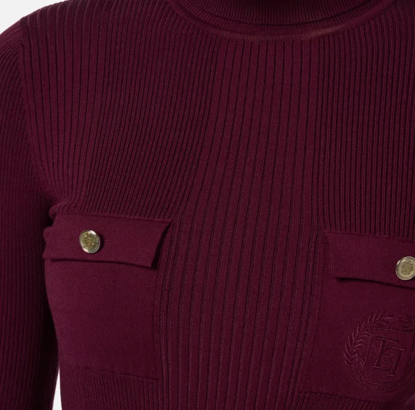 Elisabetta Franchi Maglieria E Felpe^Maglia dolcevita in lyocell e seta a costine con ricamo logo RougeNoir