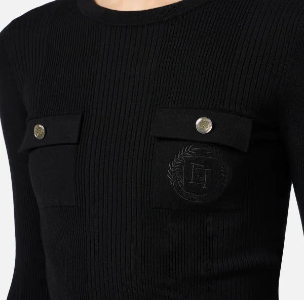 Elisabetta Franchi Maglieria E Felpe^Maglia girocollo in lyocell e seta a costine con ricamo logo Nero