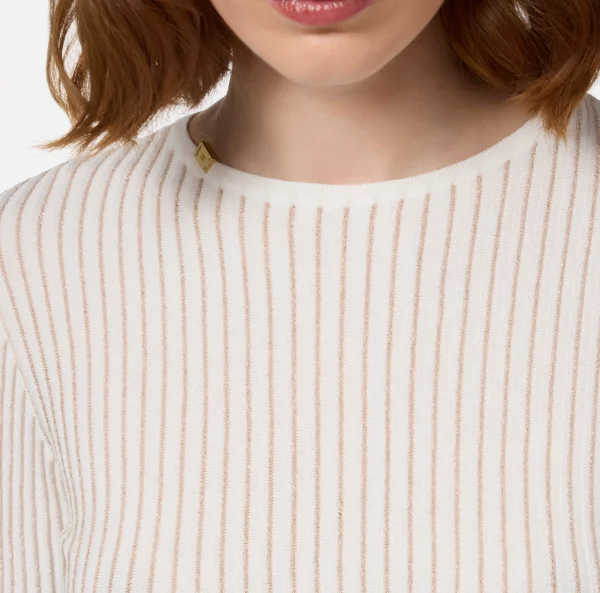 Elisabetta Franchi Maglieria E Felpe^Maglia girocollo in viscosa e lurex a costine Avorio