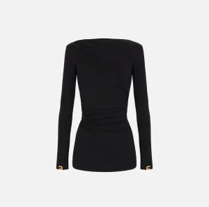 Elisabetta Franchi Top, T-Shirt & Body^Maglia in jersey con drappeggio Nero