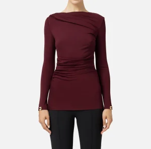Elisabetta Franchi Top, T-Shirt & Body^Maglia in jersey con drappeggio RougeNoir