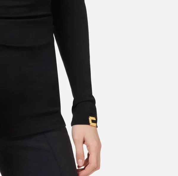 Elisabetta Franchi Top, T-Shirt & Body^Maglia in jersey con drappeggio Nero